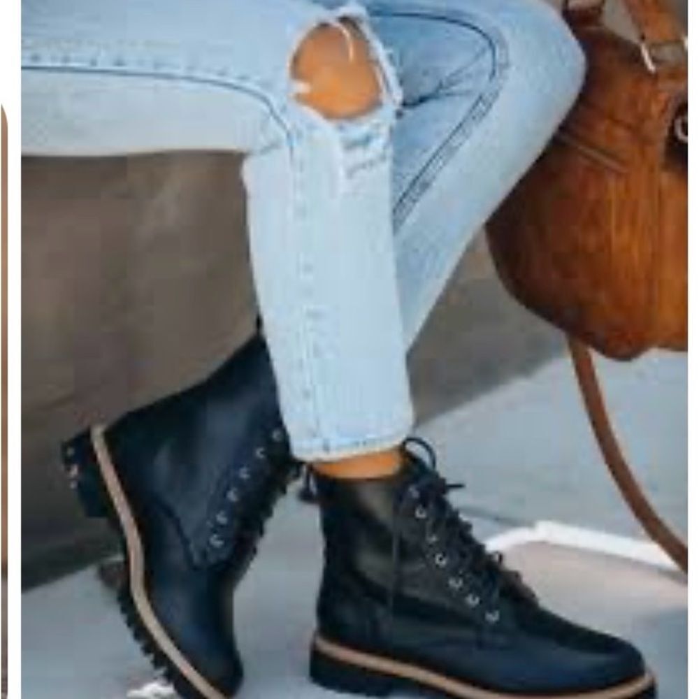 Indigo Black Leather Ankle Boots